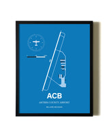 Sky Blue Antrim County Airport aviation wall décor in black wood frame
