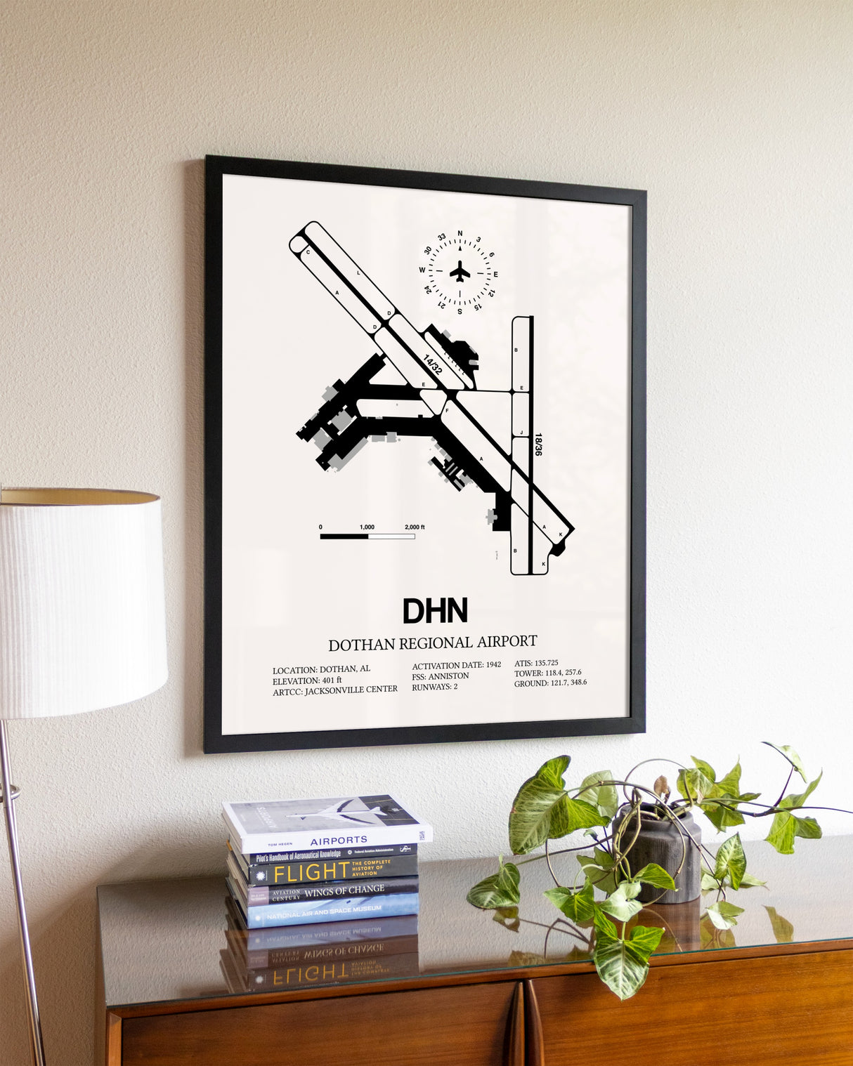 Dothan Regional Airport aviation wall décor in black wood frame