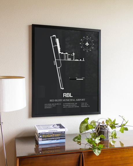Gray Framed Red Bluff Municipal Airport wall art poster in black frame