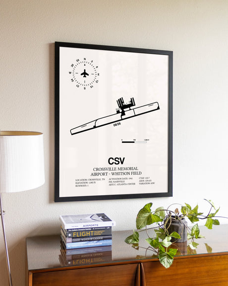 Crossville Memorial Airport-Whitson Field aviation wall décor in black wood frame