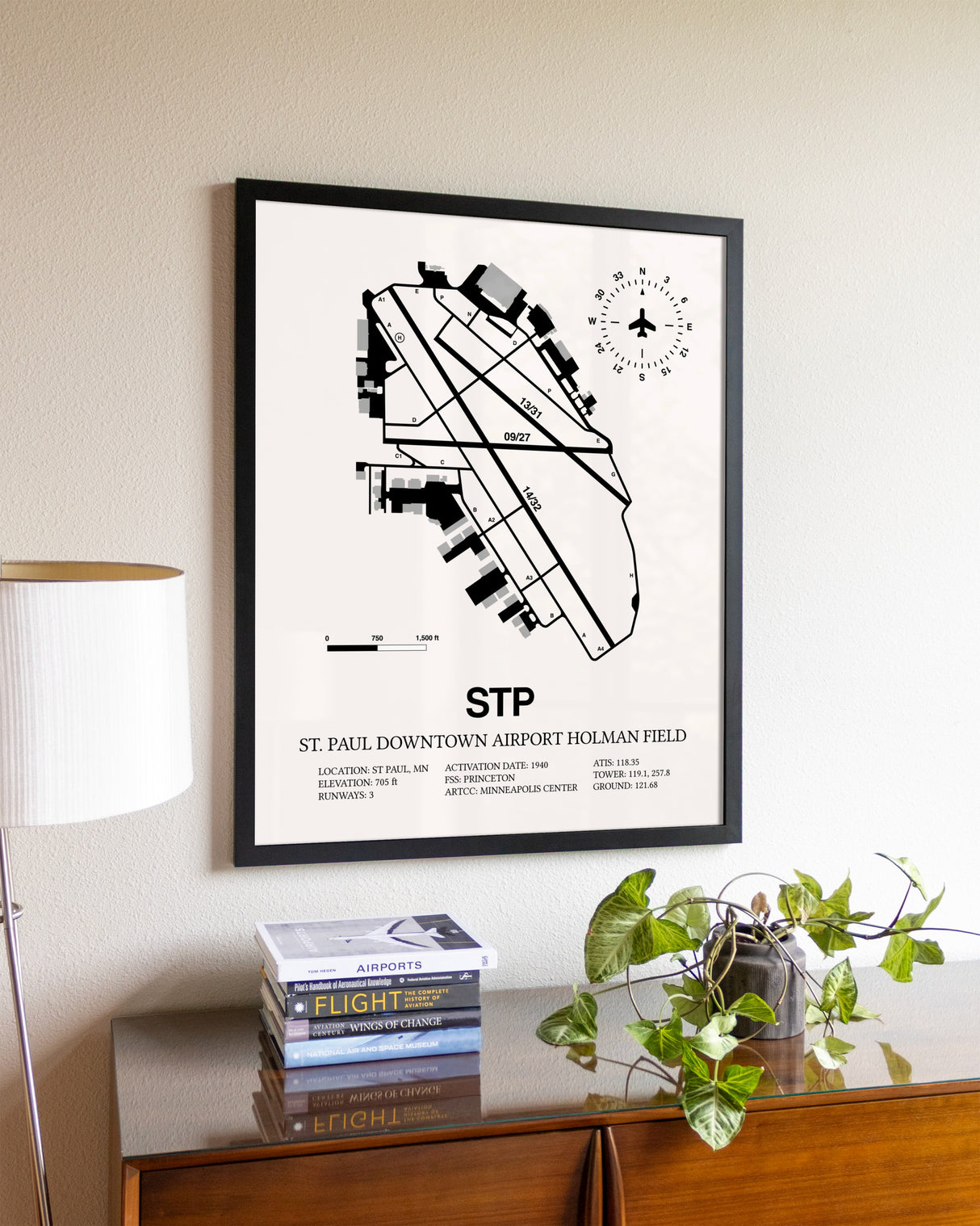 St. Paul Downtown Airport Holman Field aviation wall décor in black wood frame