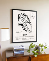 St. Paul Downtown Airport Holman Field aviation wall décor in black wood frame