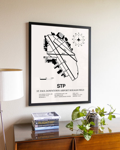St. Paul Downtown Airport Holman Field aviation wall décor in black wood frame