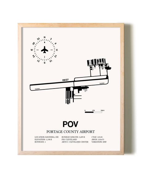Portage County Airport framed wall art in white frame