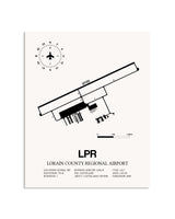 Gray Lorain County Regional Airport framed poster displayed in an airplane hangar