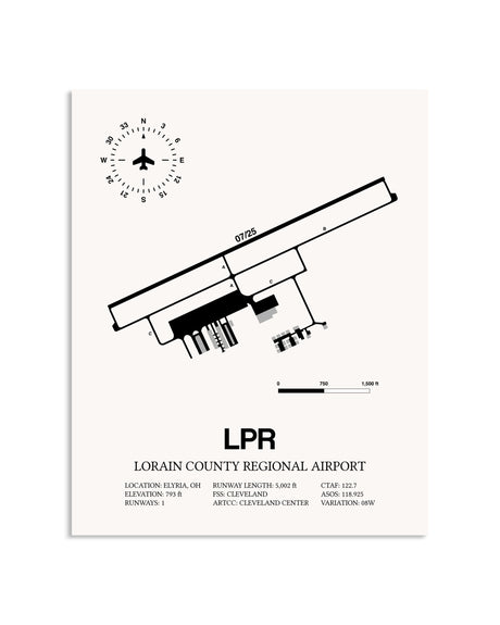 Gray Lorain County Regional Airport framed poster displayed in an airplane hangar