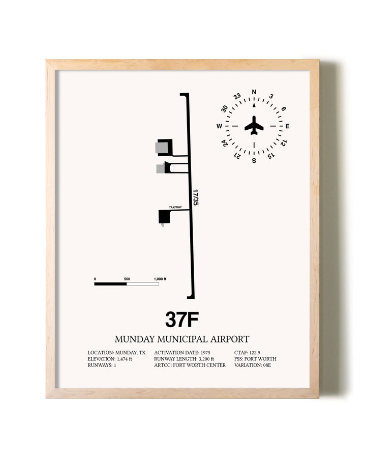Munday Municipal Airport framed wall art in white frame