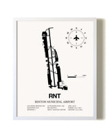 Renton Municipal Airport airport map poster in oak frame