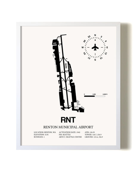 Renton Municipal Airport airport map poster in oak frame