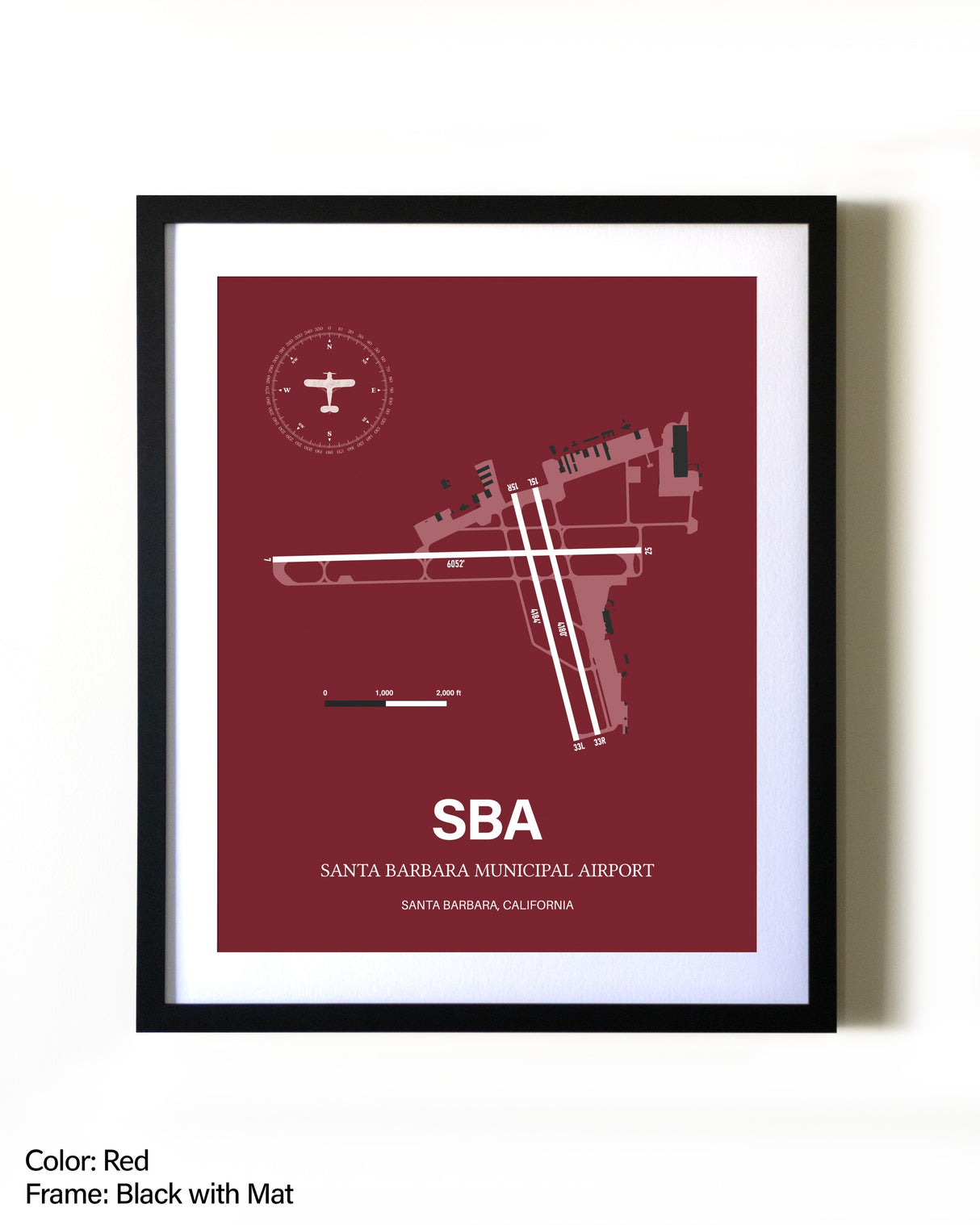 Santa Barbara Municipal Airport aviation wall décor in black wood frame