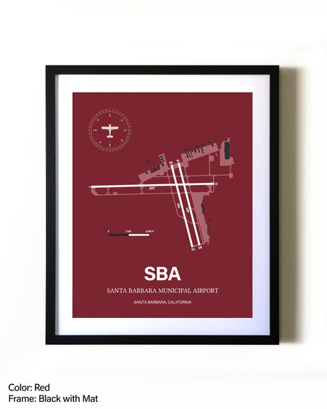 Santa Barbara Municipal Airport aviation wall décor in black wood frame