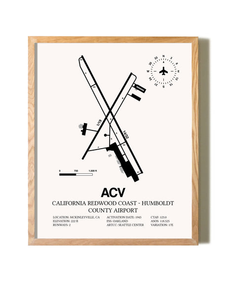 California Redwood Coast - Humboldt County Airport framed print in natural wood frame