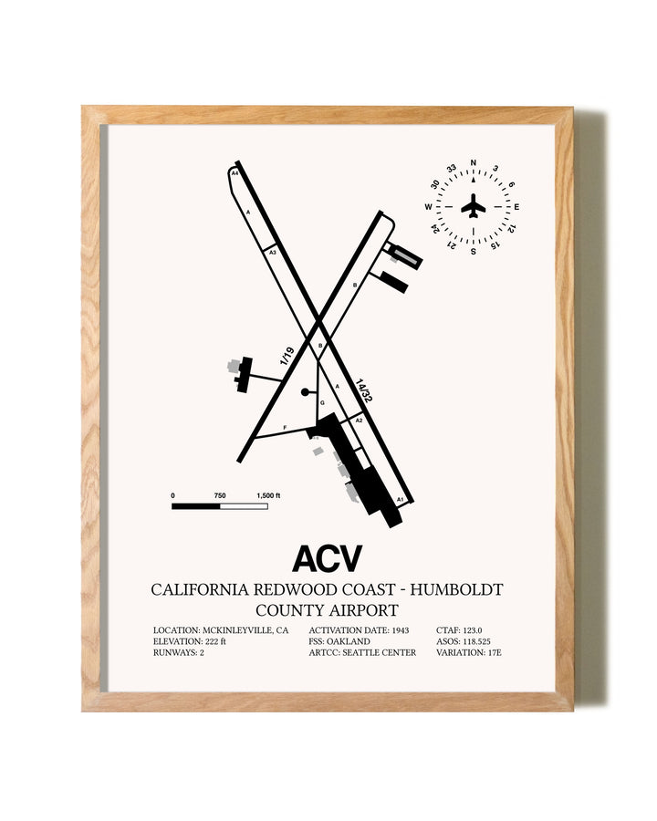 California Redwood Coast - Humboldt County Airport framed print in natural wood frame