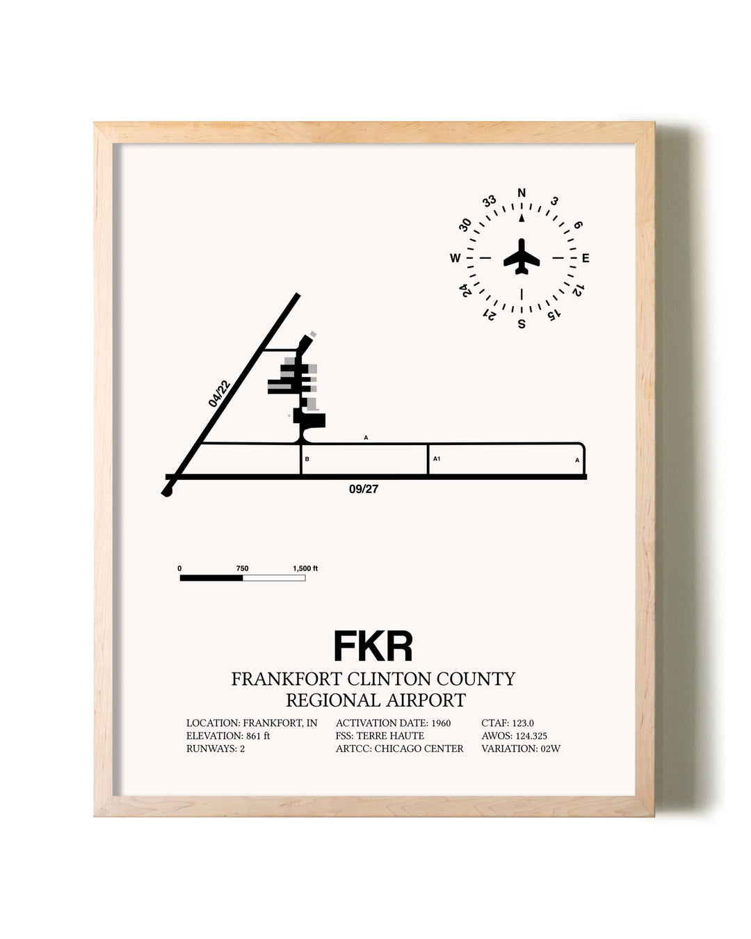 Frankfort Clinton County Regional Airport framed wall art in white frame