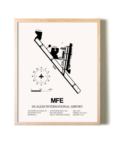 McAllen International Airport framed wall art in white frame