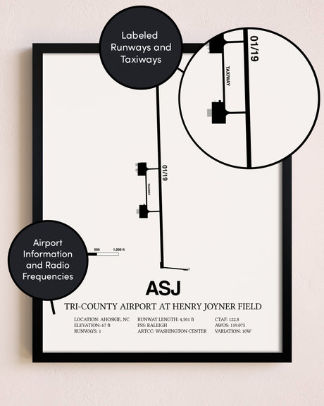 Framed Tri-County Airport At Henry Joyner Field layout wall art poster