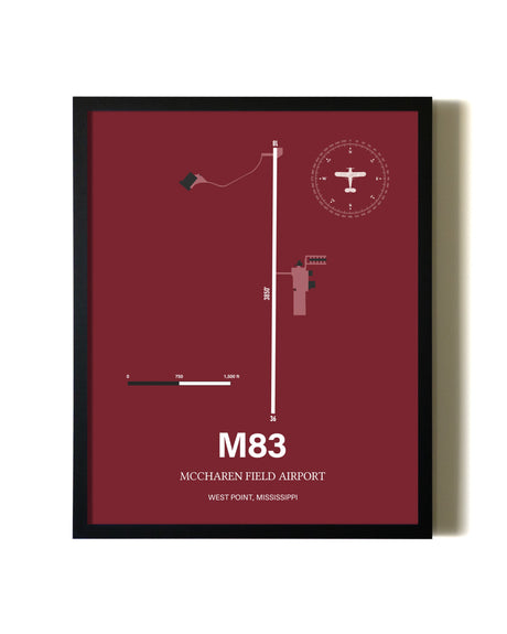 Red Framed McCharen Field Airport wall art poster in black frame