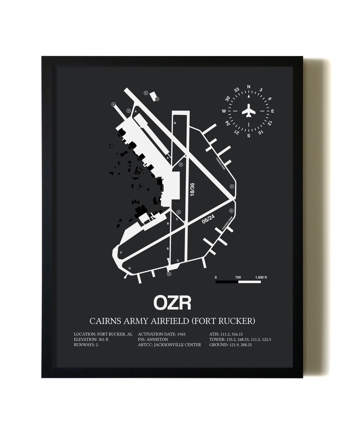 Unframed Cairns Army Airfield (Fort Rucker) map print poster