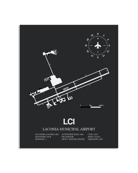 Gray Framed Laconia Municipal Airport layout wall art poster