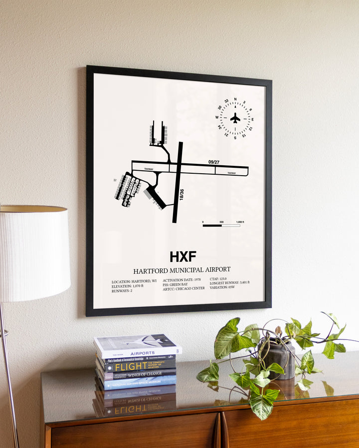 Hartford Municipal Airport aviation wall décor in black wood frame