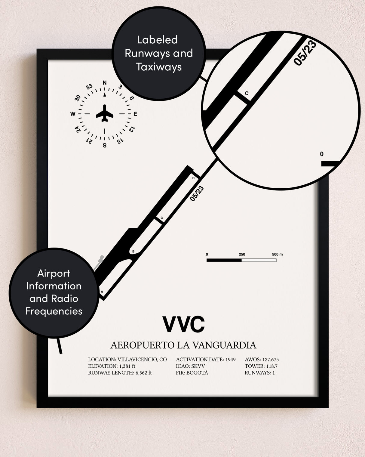 Framed Aeropuerto La Vanguardia layout wall art poster