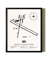 Framed Greenville Municipal Airport wall art poster in black frame