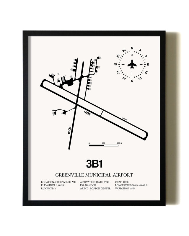 Framed Greenville Municipal Airport wall art poster in black frame