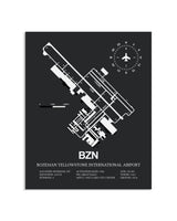 Gray Framed Bozeman Yellowstone International Airport layout wall art poster