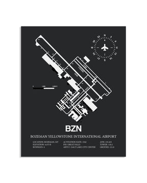Gray Framed Bozeman Yellowstone International Airport layout wall art poster