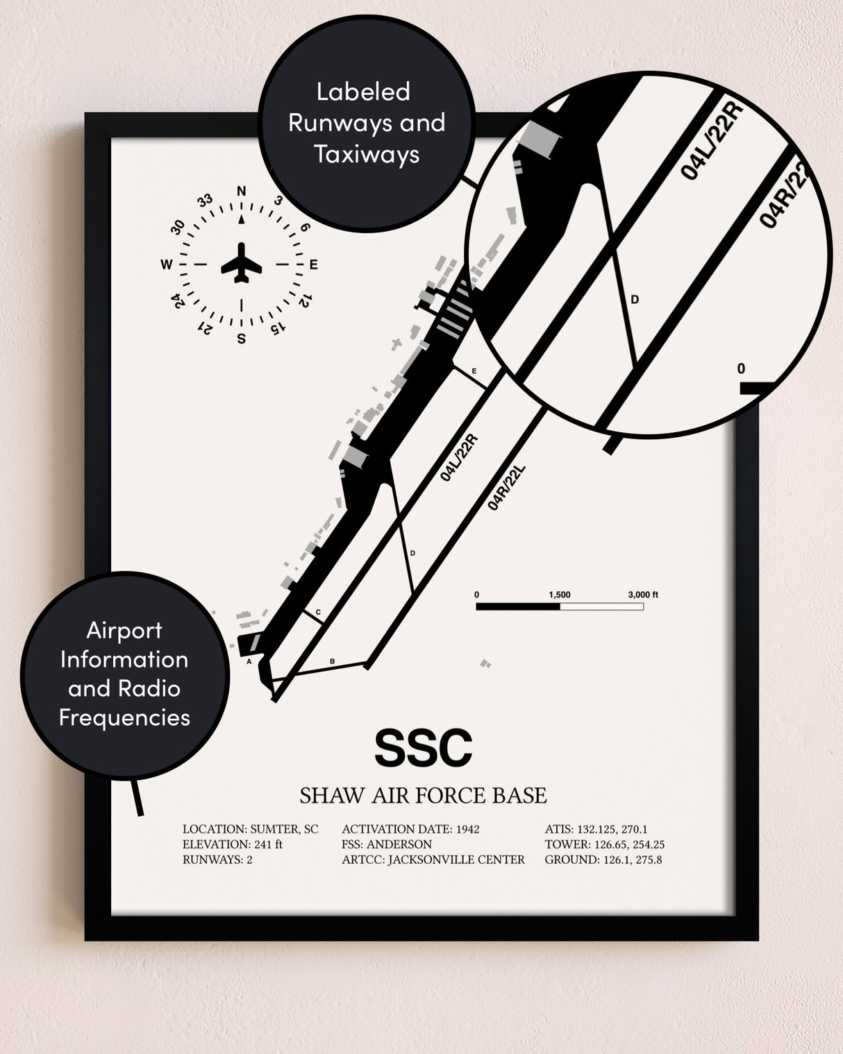 Framed Shaw Air Force Base layout wall art poster