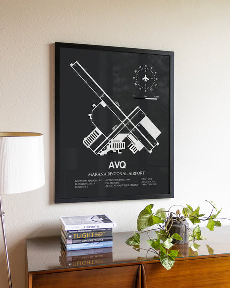 Gray Framed Marana Regional Airport wall art poster in black frame