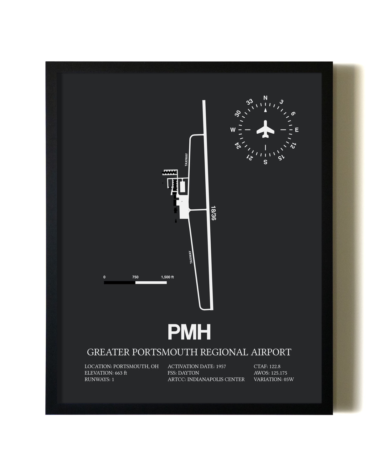Unframed Greater Portsmouth Regional Airport map print poster