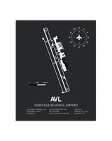 Gray Framed Asheville Regional Airport layout wall art poster