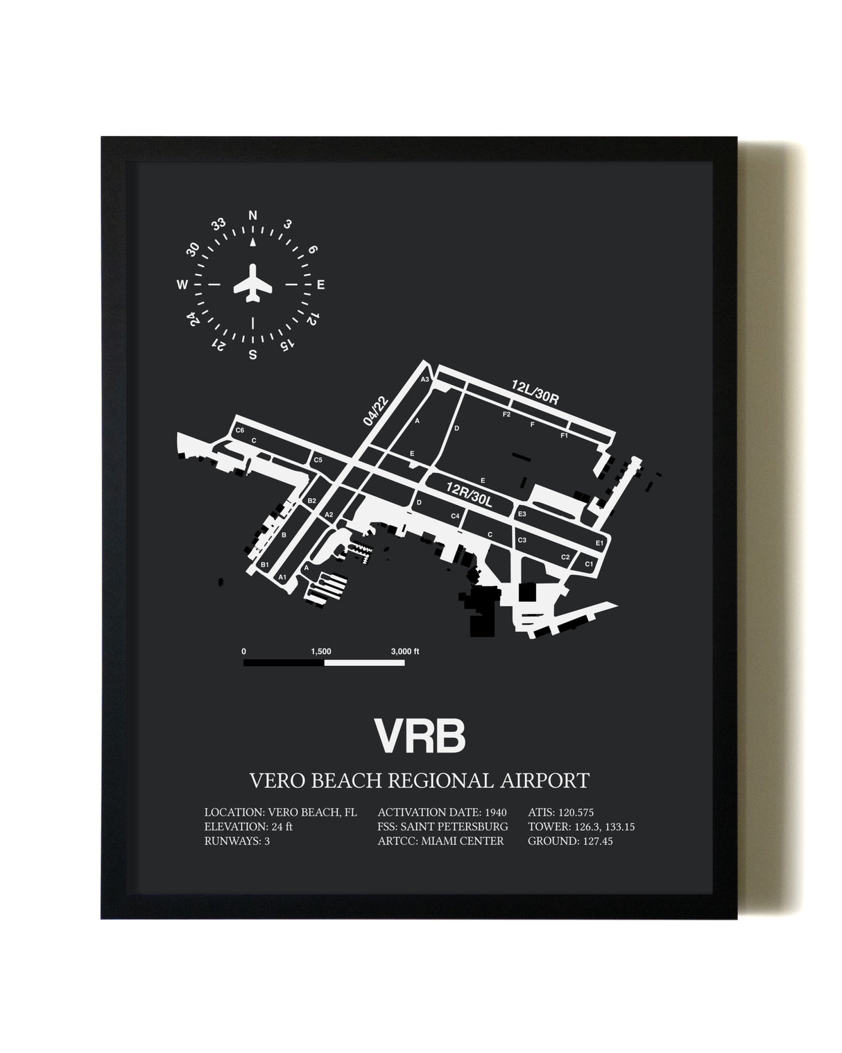 Unframed Vero Beach Regional Airport map print poster