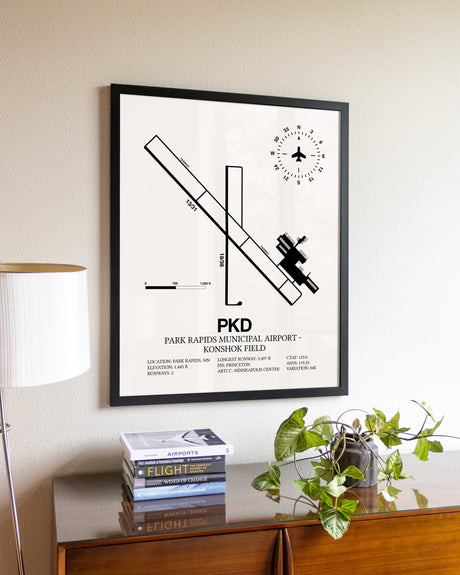 Park Rapids Municipal Airport-Konshok Field aviation wall décor in black wood frame