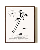 Lynchburg Regional Airport / Preston Glenn Field aviation print in walnut frame
