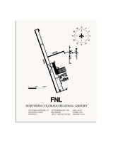 Gray Northern Colorado Regional Airport framed poster displayed in an airplane hangar