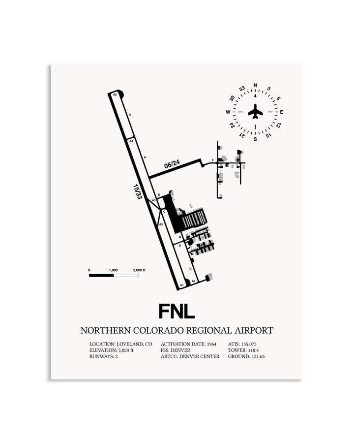 Gray Northern Colorado Regional Airport framed poster displayed in an airplane hangar