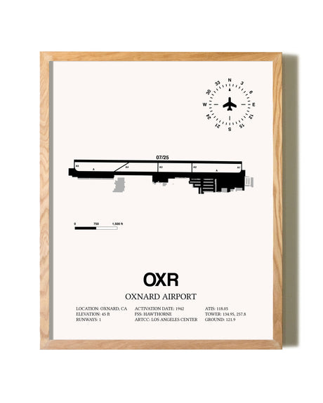 Oxnard Airport framed print in natural wood frame