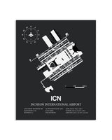 Gray Framed Incheon International Airport layout wall art poster