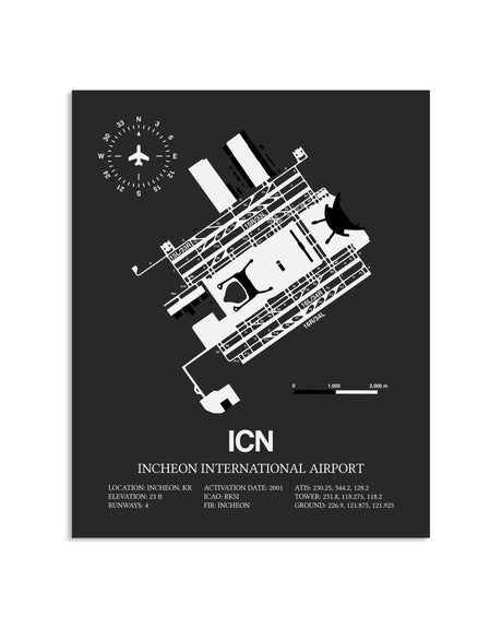Gray Framed Incheon International Airport layout wall art poster
