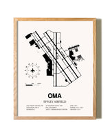 Eppley Airfield framed print in natural wood frame