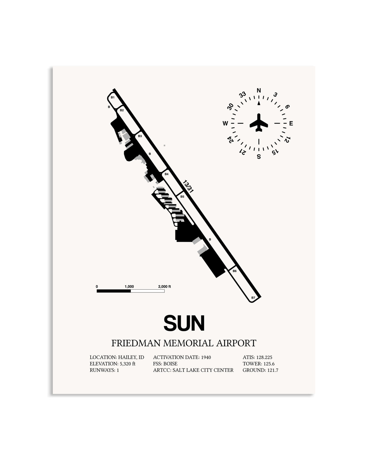 Gray Friedman Memorial Airport framed poster displayed in an airplane hangar