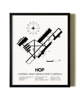 Framed Campbell Army Airfield (Fort Campbell) wall art poster in black frame