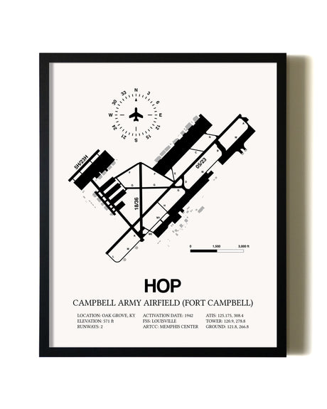 Framed Campbell Army Airfield (Fort Campbell) wall art poster in black frame