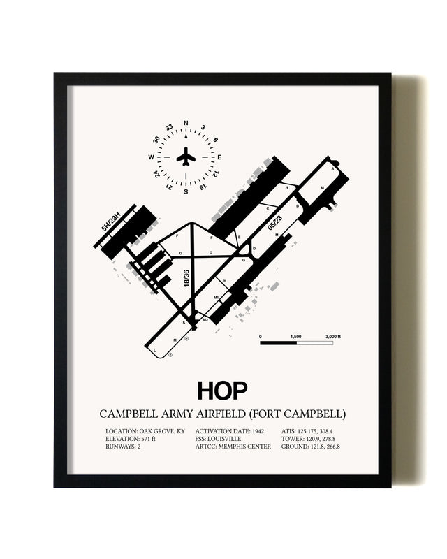 Framed Campbell Army Airfield (Fort Campbell) wall art poster in black frame