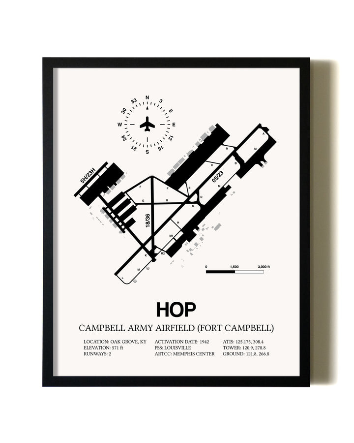 Framed Campbell Army Airfield (Fort Campbell) wall art poster in black frame
