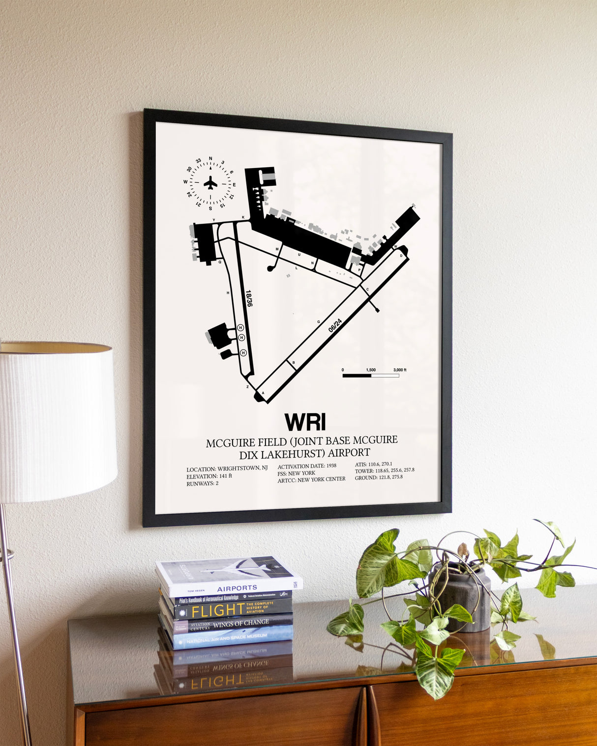 McGuire Field (Joint Base McGuire Dix Lakehurst) Airport aviation wall décor in black wood frame