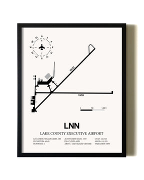 Framed Lake County Executive Airport wall art poster in black frame
