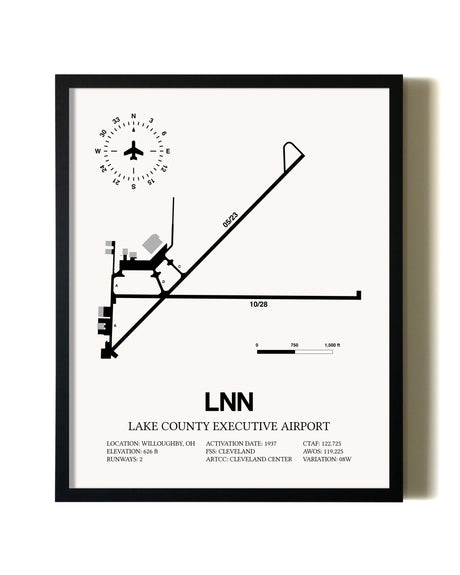 Framed Lake County Executive Airport wall art poster in black frame